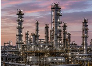 Oil and gas refinery at dusk
