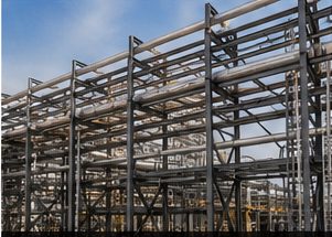 Structural steel frame of an industrial building