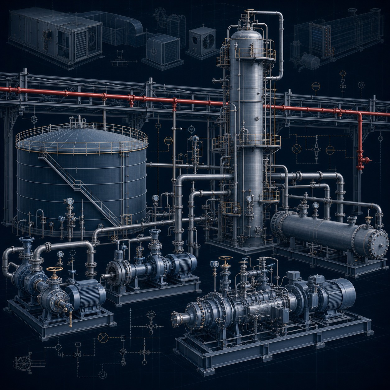 Industrial engineering drawings and technical plans